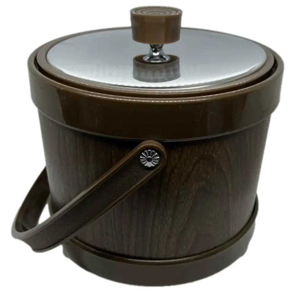 Vintage MCM Rustic Faux Wood Ice Bucket by ATAPCO